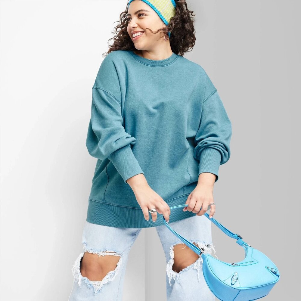 1X - Womens Plus Oversized Sweatshirt - Wild Fable - Dark Teal Blue - Picture 7 of 7